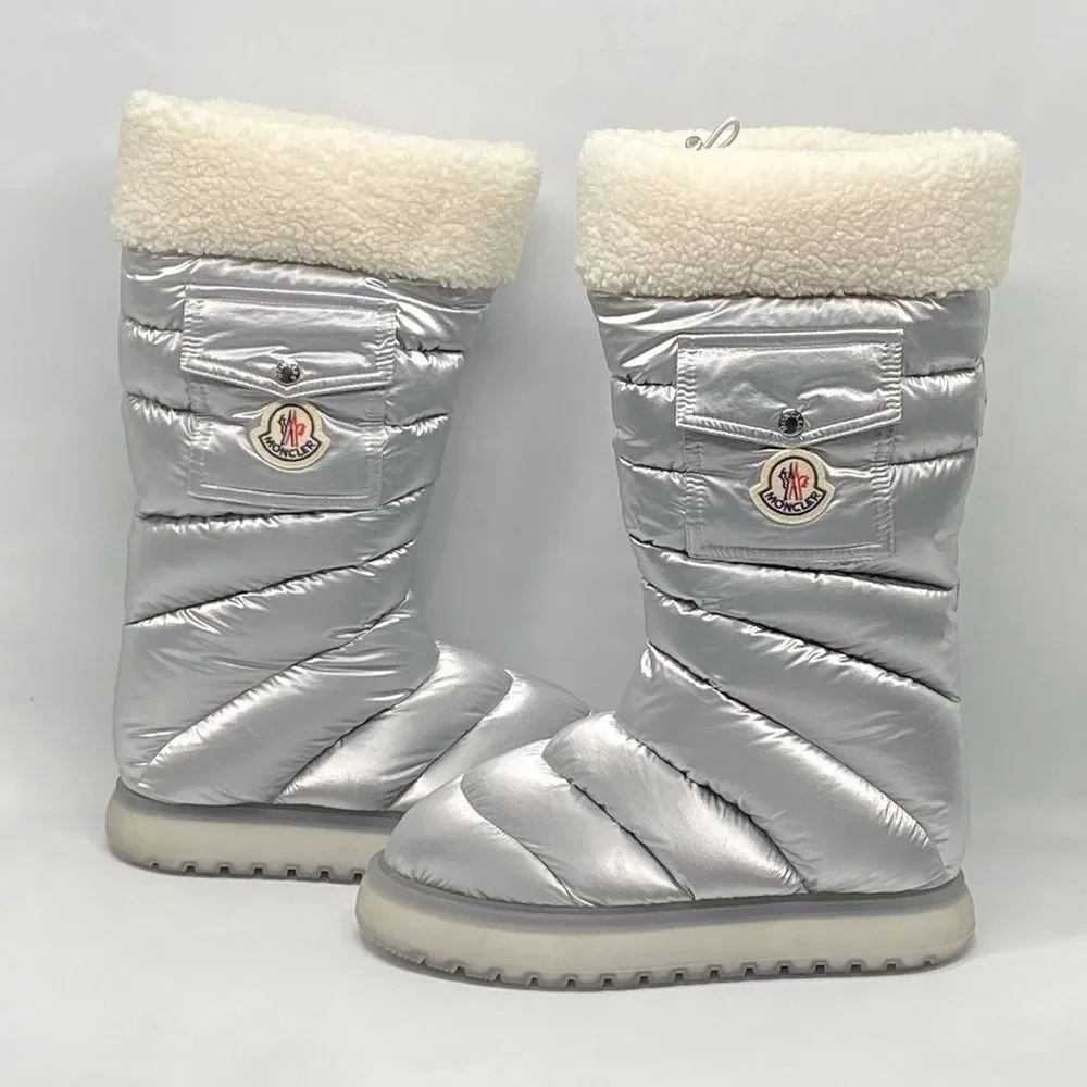 Moncler Gaia Pocket Metallic Faux Fur-Trim Snow Boots size 38